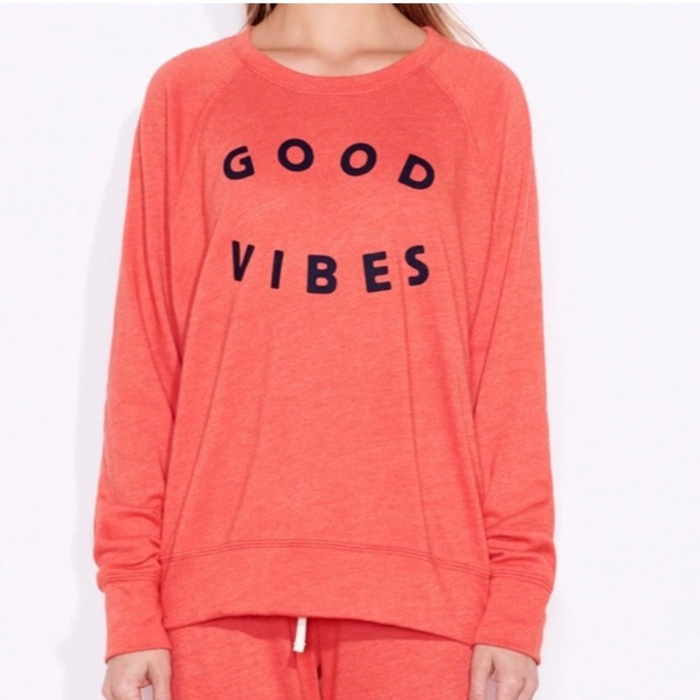Sundry Good Vibes Basic Crew Neck Pullover Sweatshirt Color Poppy - Size Small